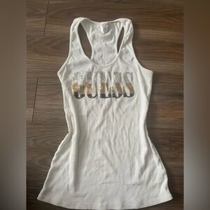 Guess White Ribbed Tank Top